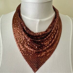 Vintage Whiting & Davis bib scarf adjustable necklace. Rare Copper color
